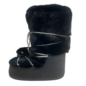 AZALEA WANG kARMELA black faux FUR MOON BOOT used 1x winter size 7